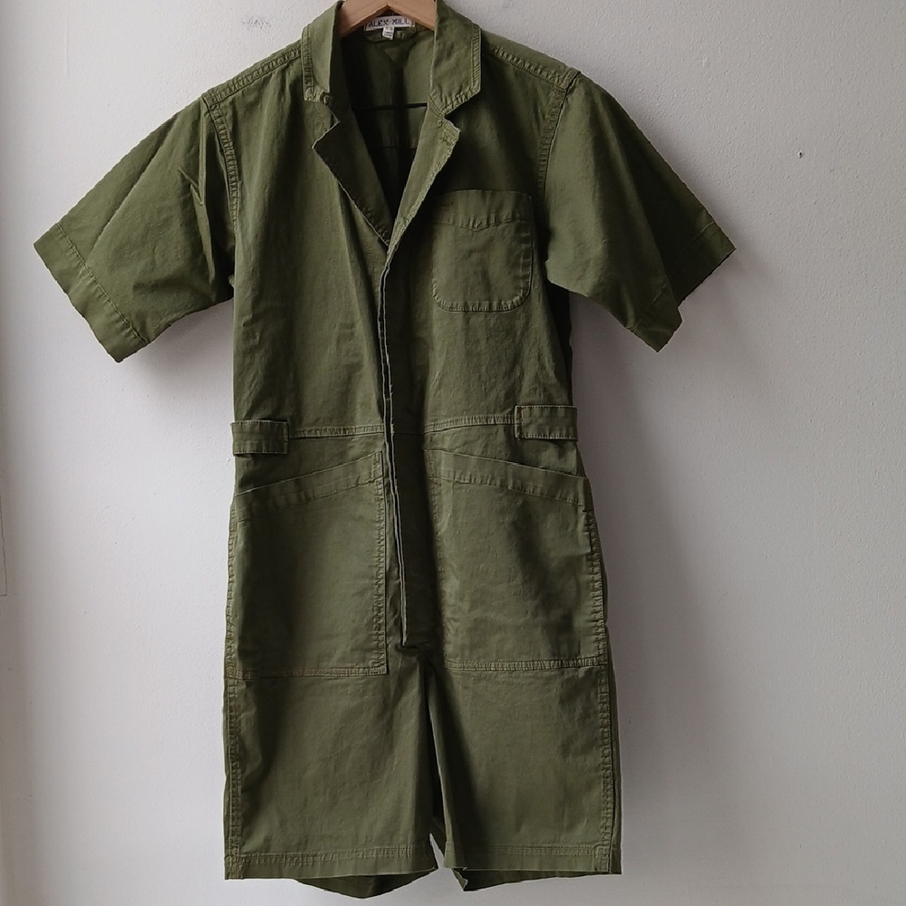 Alex Mill Cotton Poplin Playsuit Olive Green Women's XS